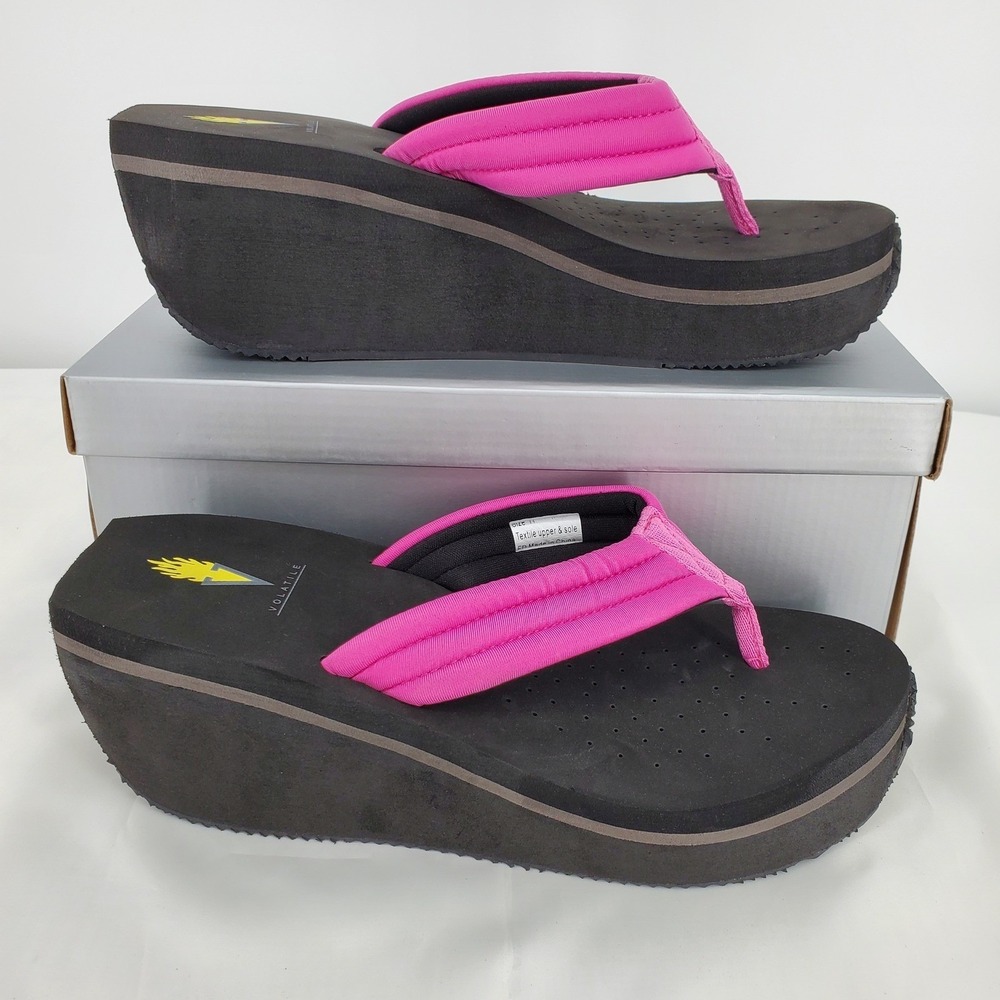 Volatile Zoe Platform Wedge Flip Flop Sandals Womens 11 Orchid Pink Black New